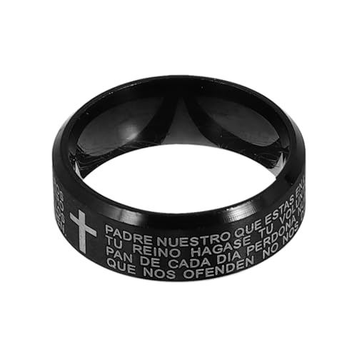 PACKOVE Kreuzring Herren Bibelvers mit Eingraviertem Kruzifix Langlebig Schwarzer Schmuck für Christliche von PACKOVE