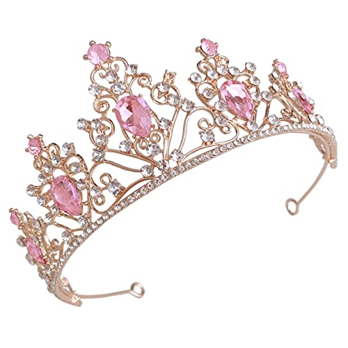PACKOVE Kristallkrone Prinzessin Kronen Brautjungfernzubehör Tiara für Frauen Junggesellin Brautjungfer Kopfschmuck Geburtstagskopfschmuck geburtstagskrone Hochzeit Braut Tiara Strass Rosa von PACKOVE