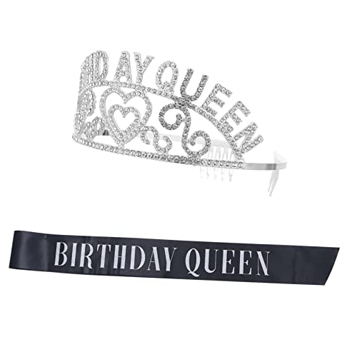 PACKOVE 2stücke Geburtstagskrone Mit Strass-stirnband Und Party-deko-schärpe Aus Satin Für Geburtstagsfeier Set Mit Krone Und Schärpe Für Geburtstagseinladung von PACKOVE