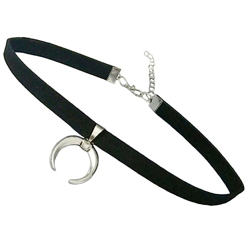 PACKOVE Kurzer Damen Choker Halskette mit Mondanhänger Schwarzes Veloursband Modisches Schmuckstück für Halloween Party Dating für Frauen Hautfreundlich Vielseitig Tragbar von PACKOVE