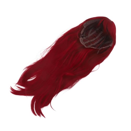 PACKOVE Lange Gerade Synthetische Perücke in Tiefem Rot Natürlich Wirkendes Design Volles Kopfhaar Hitzebeständig für Cosplay Halloween und Partys Damen Perücke mit Realistischem Look von PACKOVE