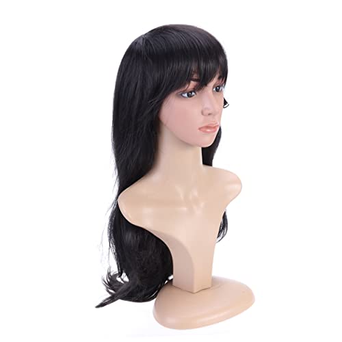 PACKOVE Lange Gewellte Schwarze Perücke Für Frauen Lang Mit Bang Cosplay-perücke Aus Hochwertigen Hitzebeständigen Fasern Inklusive Perückenkamm Für Einfache Handhabung von PACKOVE