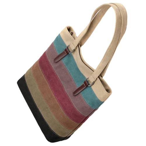 PACKOVE Leichte Canvas Damen Tote Bag mit Patchwork Design Vielseitige Handtasche und Schultertasche Große Kapazität Modisch für Alltag Einkaufen und Outdoor Wiederverwendbare von PACKOVE