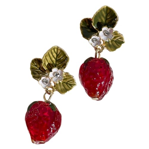 PACKOVE Leichte Erdbeer Ohrringe mit Baumblatt Design Ohrhänger für Teenager Süße Frucht Ohrringe Bequeme Baumranken Form für Frühling und Sommer Stilvoll und von PACKOVE