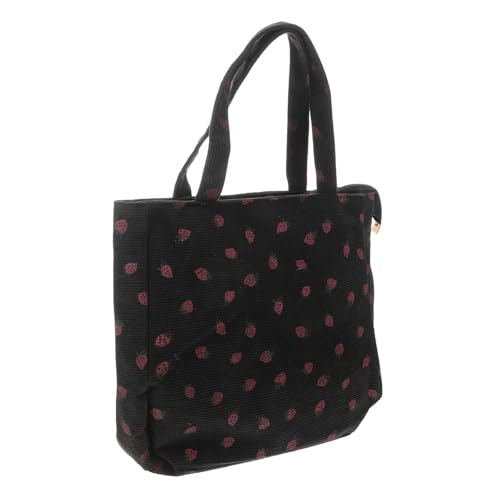 PACKOVE Leichte Strapazierfähige Schultertasche mit Großem Fassungsvermögen Gestreifte Einkaufstasche mit Erdbeer Praktische Umhängetasche für Schule Reisen und Alltag von PACKOVE