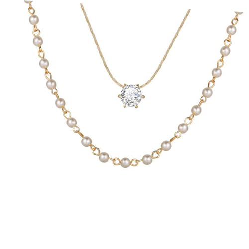 PACKOVE Mehrreihige Damen Perlenkette mit Vintage Zirkonia Anhänger Schmuckkette für Frauen und Mädchen Eleganter Boho Stil Vielseitig zu Party Alltag und Besonderen Anlässen Geeignet von PACKOVE