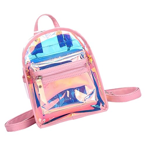 PACKOVE Metallic Iridescent Rucksack Für Frauen Leichter Transparenter Mini-Rucksack Mit Mehreren Fächern Für Teenager Und Mädchen Vielseitig Tragbar Oder Umhängetasche von PACKOVE
