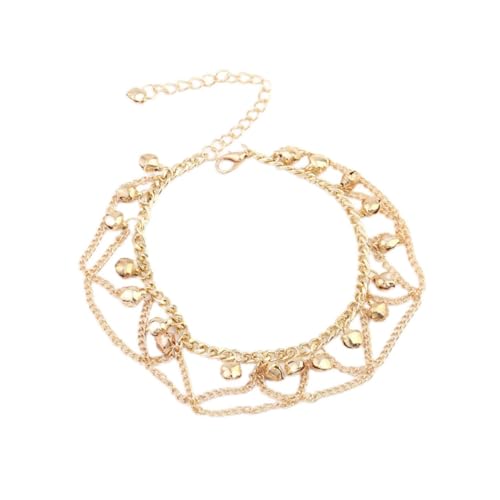 PACKOVE Modische Verstellbare Fußkette mit Glocken und Boho quasten Langlebige Legierung Vielseitiger Schmuck für Damen Urlaub Strand Alltag Goldfarbene Gliederkette von PACKOVE