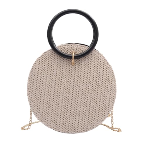 PACKOVE Modische Weiße Strohtasche Damen Kleine Runde Handtasche aus Langlebigem Stroh Vielseitige Umhängetasche für Alltag Freizeit Shopping Reisen von PACKOVE