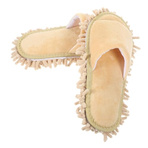 PACKOVE Mop Slipper Unisex mit Zehenöffnung Waschbar Rutschfest Mikrofaser Sohle für Bodenreinigung Bequeme Hausschuhe für Damen und Herren Praktische Wischmopp Alternative in Beige von PACKOVE