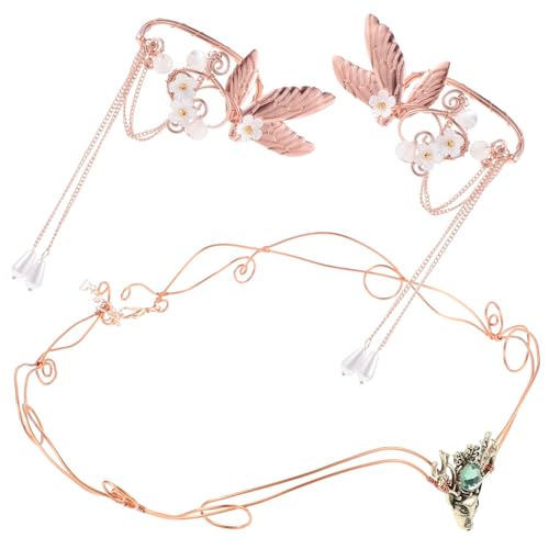 PACKOVE Ohrring Damen Ohrclips Piercing mit Haarreif Leichte Schmuck Manschetten mit Perlen Blumen und Flügeln Modisch Langlebig Bequem für Alltag und Festtage von PACKOVE