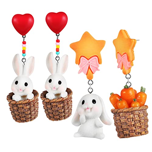 PACKOVE Osterohrringe Satz Damen Mädchen Cartoon Kaninchen Karotten Anhänger 2 Paar 925er Silber Ohrhänger für Alltag und Feste von PACKOVE