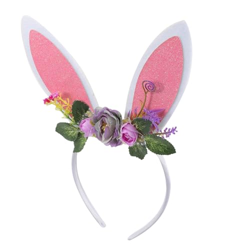 PACKOVE Ostern Stirnband Rollenspielkostüm Stirnband mit geblümten Hasenohren hasen haarreif stirnband schminken Tiara Haargummi Party-Stirnband Partyzubehör Blumen Kleidung Krone Kind von PACKOVE