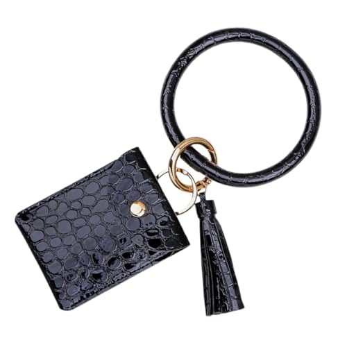 PACKOVE PU Münzbörse mit Krokodilprägung Großer Rundarmreif Schlüsselanhänger Mini Kartenetui mit Klappverschluss Damen Geldbeutel Schwarz Langlebig und Modisch von PACKOVE