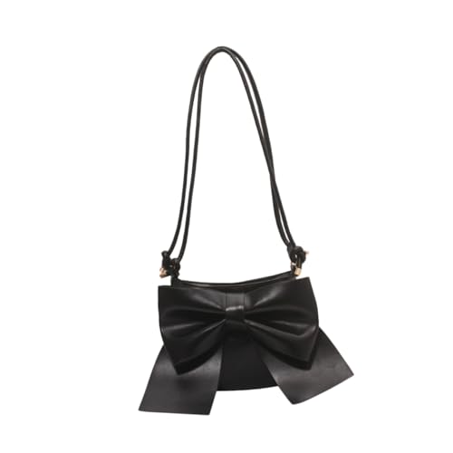 PACKOVE PU Umhängetasche Damen mit Großer Schleife Eleganter Crossbody mit Reißverschluss Schwarze Schultertasche für Alltag Büro und Freizeit Retro Unterarmtasche von PACKOVE