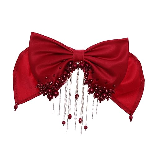 PACKOVE Perlen Quaste Tiara Hochzeit Haar Accessoire Braut Prom Perlen Haarspange Haarschleifen Bräute Junggesellinnenabschied Braut Haarschleife Mädchen Haarschmuck Perlenschleife Clip von PACKOVE