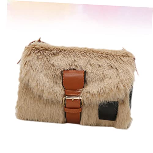 PACKOVE Plüsch Umhängetasche Damen Kuscheliger Schulterbeutel Leichtes PU Polyester Material Große Kapazität Crossbody Bag für Alltag Party Shopping Strand Khaki von PACKOVE