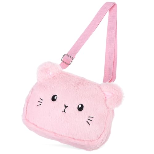 PACKOVE Plüsch Umhängetasche Mädchen Kuschelig Große Kapazität Schultertasche Strapazierfähig Leicht Reinigung Alltagstasche Süß Rosa Crossbody Bag von PACKOVE