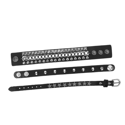 PACKOVE Multilayer Punk Armreif Aus Kunstleder Mit Nieten Vielseitiges Cuff-bangle Für Herren Und Damen Für Streetstyle Musikfestivals Und Partys Schwarzes Design von PACKOVE