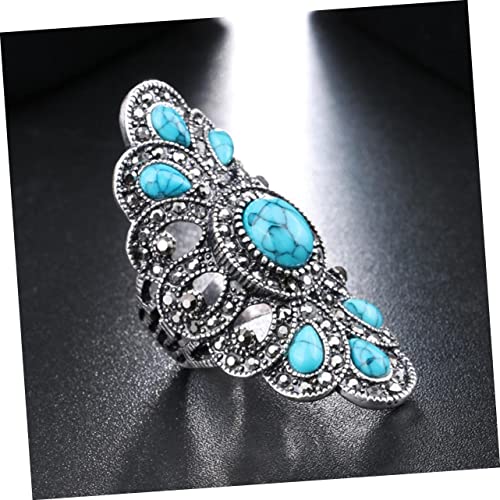 PACKOVE Retro Damenring mit Natürlichem Blauem Türkis Hohl und Verziert Modischer Schmuck für Alltag Hochzeit Party Komfortabel und Elegant Vintage Stil von PACKOVE
