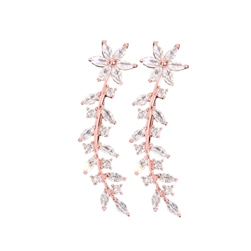 PACKOVE Rhinestone Ohrkletterer Blumen Ohrstecker Damen Hochzeit Schmuck Brautjungfern Leichte Ohrringe Rosa Gold von PACKOVE