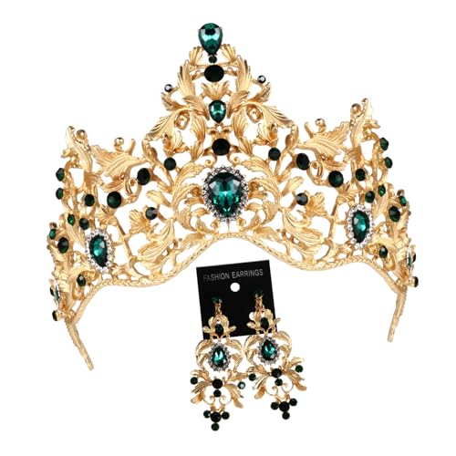 PACKOVE Rhinestone Tiara Crown Set mit Ohrringen Barockstil Hochzeit Haarschmuck Vintage Vergoldete Krone Design für Braut und Festliche Anlässe von PACKOVE