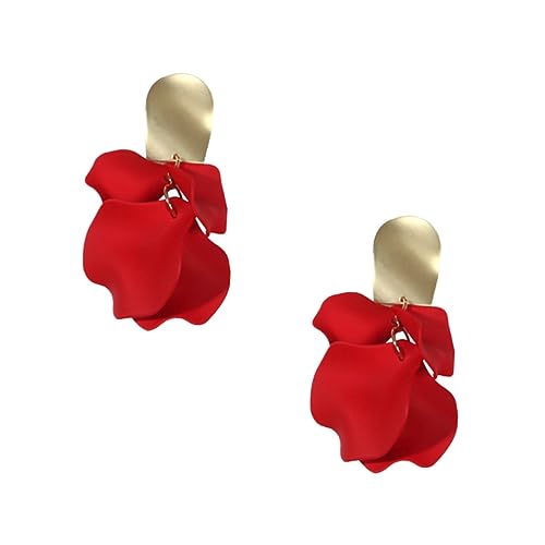 PACKOVE Rosenblüten Ohrhänger Damen Leichtes Design Statement Ohrringe für Frauen und Mädchen Eleganter Schmuck für Alltag Party Hochzeit in Rot von PACKOVE