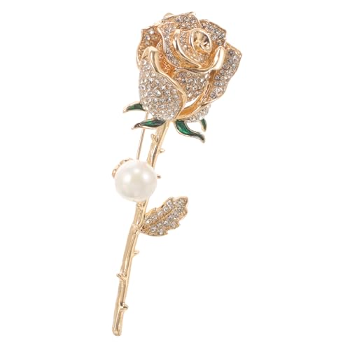 PACKOVE Rosenbrosche Goldfarbene Anstecknadel mit Perle Damen Schmuck für Abendkleid Pullover Bluse Zubehör Geschenkidee für Frauen von PACKOVE