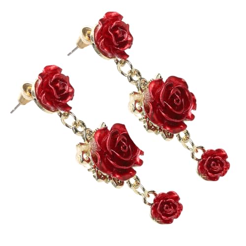 PACKOVE Rote Rosenohrringe Damen Vintage Baumelnde Blütenohrringe Blume Schmuck für Party Alltag von PACKOVE
