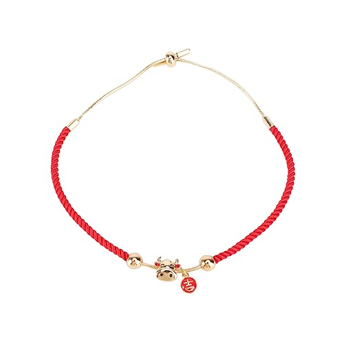 PACKOVE Rotes Seilarmband mit Geflochtenes Armband mit Kuh Anhänger Langlebig und Handgefertigt Glücksbringer für Neujahrsfest Vielseitiges Schmuckstück für Damen und Herren von PACKOVE