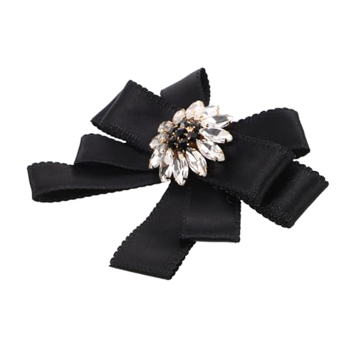 PACKOVE Schleifenbrosche mit Vorgebundenem Satinband Funkelnden Strass Leichter Anstecknadel für Damen und Mädchen Modisches Accessoire für Blusen Anzüge und Kleider in Schwarz von PACKOVE