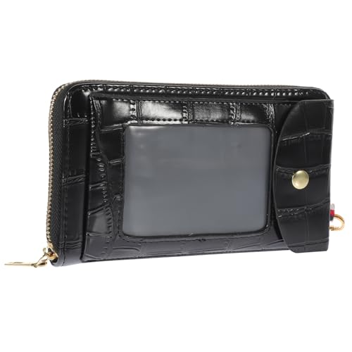 PACKOVE Schwarze Damen Handytasche PU Schultertasche Transparentes Display Mini Crossbody Geldbörse Vielseitig für Alltag Shopping von PACKOVE