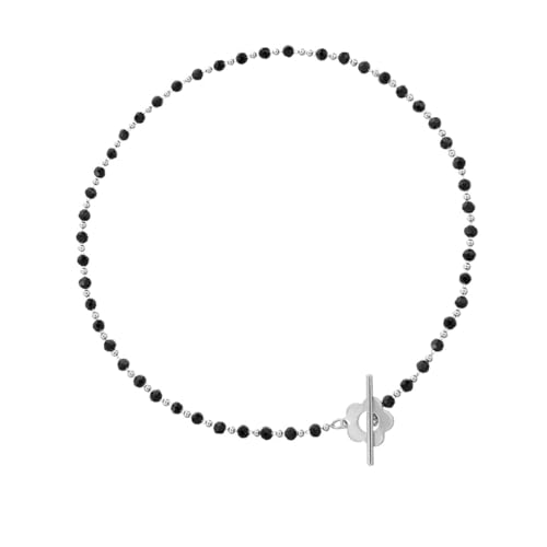 PACKOVE Schwarze Perlen Clavicle Halskette mit Blumenanhänger Schlichtes Design Modisches Accessoire für Damen Kurze Verschluss Kette Eleganter Schmuck für Mädchen von PACKOVE
