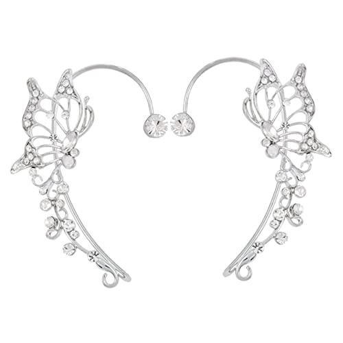 PACKOVE Silberfarbene Clip Ohrringe mit Schmetterlings Strasssteinen nicht Durchbohrt Eleganter Ohrclip für Frauen Modischer Ohrschmuck Komfortabel für Alltag und Besondere Anlässe von PACKOVE