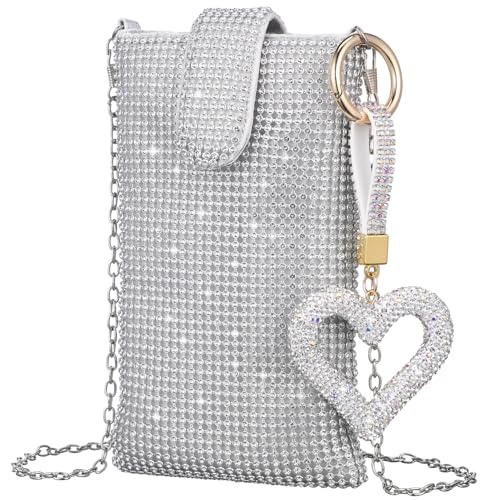 PACKOVE Silberne Damen Crossbody Bag mit Herz Schlüsselanhänger Kleine Handytasche mit Verstellbarem Schultergurt Multifunktionale Umhängetasche für Alltag Robustes Material Modisches von PACKOVE