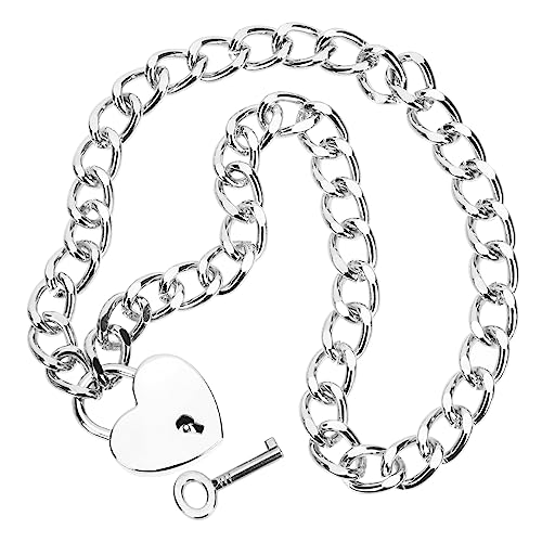 PACKOVE Silberne Herzschloss Halskette Damen Herren Breites Vorhängeschloss Choker Schmuck Modischer Love Lock Anhänger für Party Hochzeit Valentinstag von PACKOVE