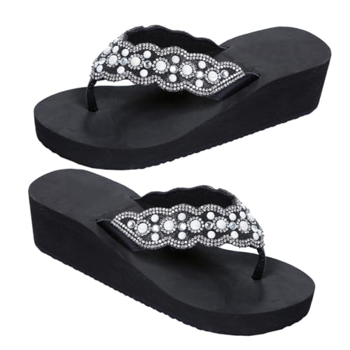 PACKOVE Sommer Damen Sandalen mit Perlen und Wasser Rutschfeste Zehentrenner mit Mittlerem Absatz Strand Flip Flops in Schwarz und Langlebig PACKOVE Sommer Damen Sandalen mit Perlen und Wasser Rutschfeste Zehentrenner mit Mittlerem Absatz Strand Flip Flops in Schwarz und Langlebig von PACKOVE