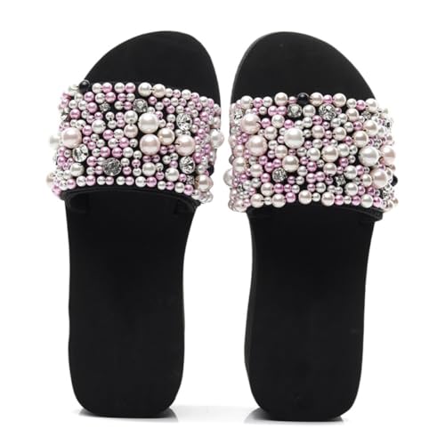 PACKOVE Sommer Wedge Slipper Damen Keilabsatz Sandalen Rutschfest Thickened Strand Pantoletten mit Perlendekor Leicht Elegant für Outdoor und Innenbereich von PACKOVE