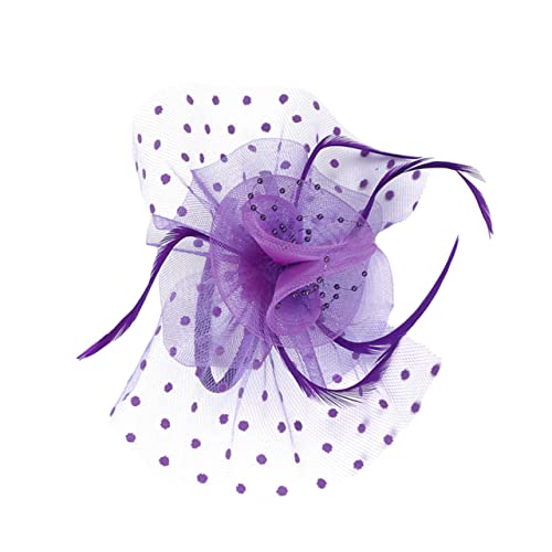 Spitzenblumenhut Hochzeits-tiara Cocktail-kopfbedeckung Kleidercocktail Flapper-stirnband Bühnenhaarband Blumenmädchen-stirnband Hüte Cosplay Damen Gittergewebe Violett Zubehör von PACKOVE