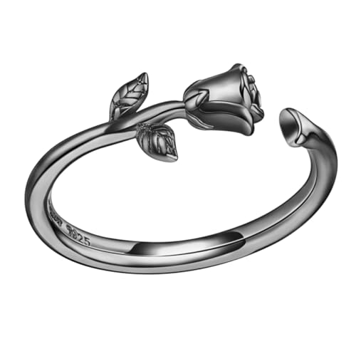 PACKOVE Sterling Silber Offener Ring mit Rosendesign für Damen Vintage Knuckle Ring Stapelbar und Elegant für Täglichen Gebrauch als für Besondere Anlässe von PACKOVE