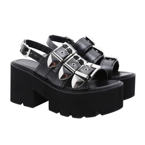 PACKOVE Stilvolle Damen Sandalen mit Dicker Plateau sohle Offene Zehen Modische Sommer Schuhe Bequem und Langlebig für Freizeit und Alltag Schwarz von PACKOVE