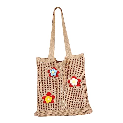 PACKOVE Strandtasche Damen Große Kapazität Mesh Hollow Schultertasche Robust Sanddurchlässig Retro Handtasche Khaki für Strandurlaub und Alltag von PACKOVE