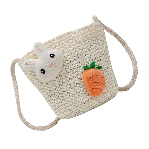 PACKOVE Strandtasche Geflochtene Umhängetasche Mädchen Süße Eimerform Stroh Korbtasche Langlebig Für Strand Party Alltag Geschenk Für Enkelin von PACKOVE
