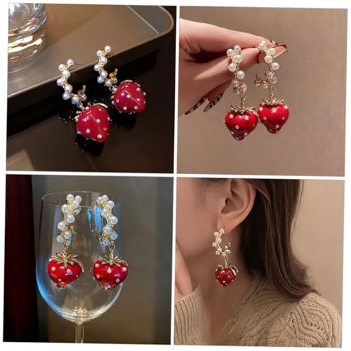 PACKOVE Strawberry Pearl Dangle Ohrringe für Frauen Modische Leichte Ohrhänger mit Imitationsperlen Ansprechendes Design für Alltag Party Festival Eleganter Baumschmuck von PACKOVE