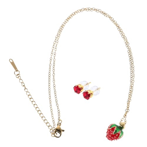PACKOVE Strawberry Schmuckset Damen Halskette Ohrstecker Set Clavicle Chain Design Süßes Schmuckaccessoire Geschenkidee für Frauen Geburtstag Feiertage von PACKOVE