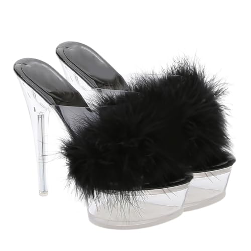 PACKOVE Stylische Damen High Heel Sandaletten mit Dünnem Absatz Flauschigem Dekor Transparentem Design rutschfest und Angenehm Geeignet für Party Alltag und Sommermode Schwarz PACKOVE Stylische Damen High Heel Sandaletten mit Dünnem Absatz Flauschigem Dekor Transparentem Design rutschfest und Angenehm Geeignet für Party Alltag und Sommermode Schwarz von PACKOVE