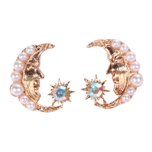 PACKOVE Süße Damen Ohrstecker Mond Design mit Perle Metall Ohrschmuck Eleganter Gesichtsschmuck Electroplattiert für Alltag Party und Reisen Geeignet von PACKOVE