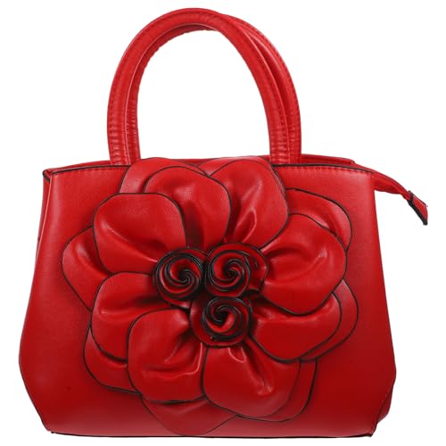 PACKOVE Rote Lederhandtasche Damen Pfingstrosen Handtasche Handtaschen Damen Shopper Handtasche Vintage Damentasche Mit Großer Blume Handtasche Damenmode Umhängetasche Für Damen von PACKOVE