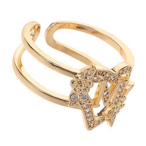 PACKOVE Verstellbarer Damen Ring mit Hohlem Blumen und Buchstaben Design aus Kupferfarbenem Stapelbar Kreativer Schmuck für Alltag und von PACKOVE