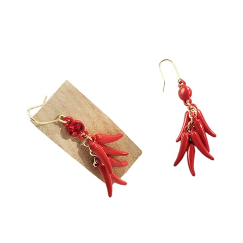 PACKOVE Vintage Boho Ohrhänger für Damen Lange Rote Quasten ohrringe mit Kreativem Chili design Modische Hängende Ohrringe Leichte und Attraktive Accessoires für Alltag und Party von PACKOVE